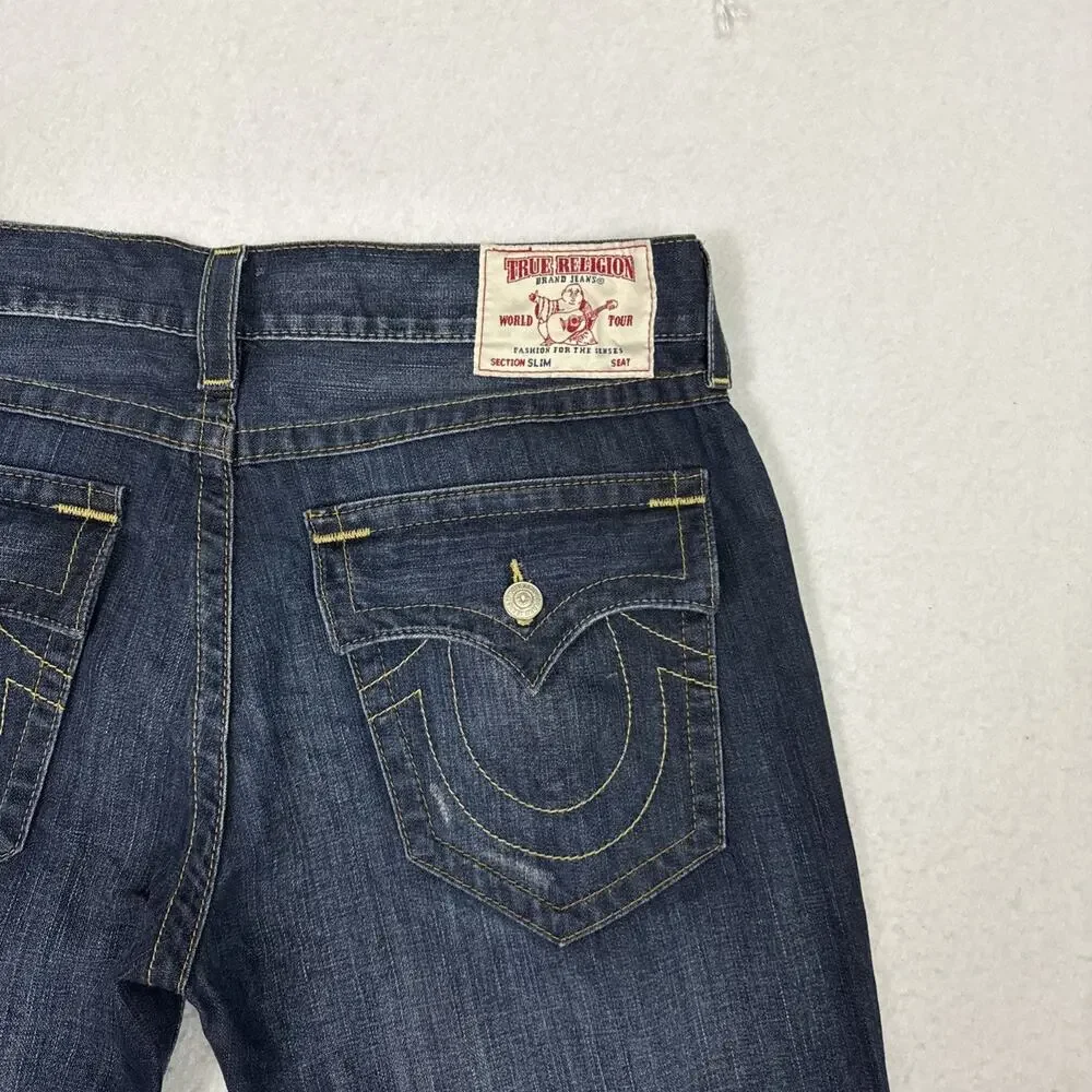 True Religion Mens Jeans Size 38 Blue Slim Straight Flap Pocket Denim Vintage